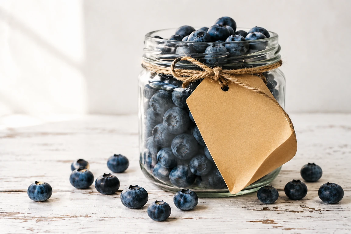 Blueberry jar after AI removed the label text and restored the paper tag